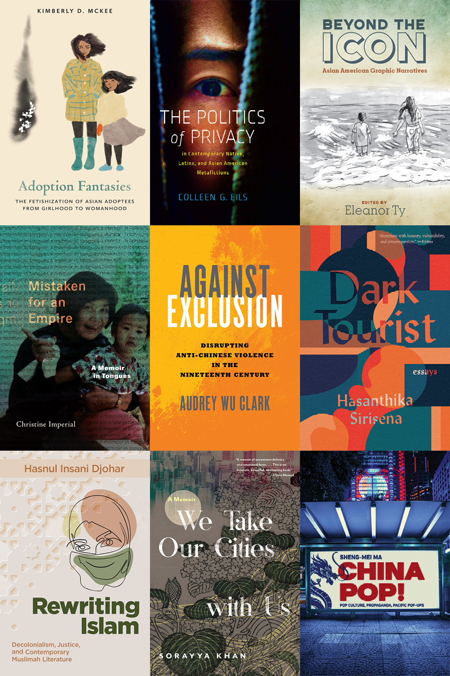 A collage of book covers features nine Ohio State Press titles in Asian and Asian American studies, showing the range of the Press's output.